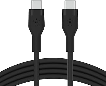 Belkin BoostCharge Flex Silicone USB-C to USB-C Cable (2M/6.6FT), MFi-Certified Charging Cable for Samsung Galaxy Series, Google Pixel, & More with Cable Clip - Black