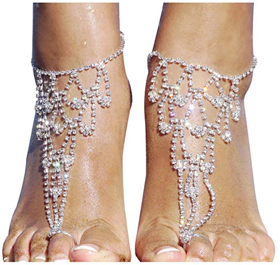 Bellady Women's Lady's 2 Piece Barefoot Sandals Toe Ring Anklets Wedding Beach Jewelry