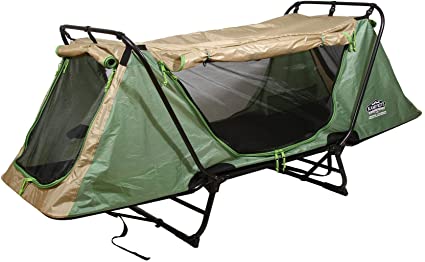 Kamp-Rite Original Tent Cot Outdoor Folding Personal Individual Camping and Hiking Bed for 1 Person, Green and Tan