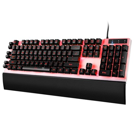TOMOKO Mechanical Feel Gaming Keyboard, 7 LED Backlit Gaming Keyboards, Detachable Anti-ghosting Keyboard, Customizable G-Keys for Gamers Typists