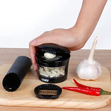 LAMY Garlic Mincer, Manual Garlic Press Set with Silicone Garlic Peeler and Stainless Steel Blades,Easy to Clean Garlic Chopper Mini Kitchen Gadget, Dishwasher Safe