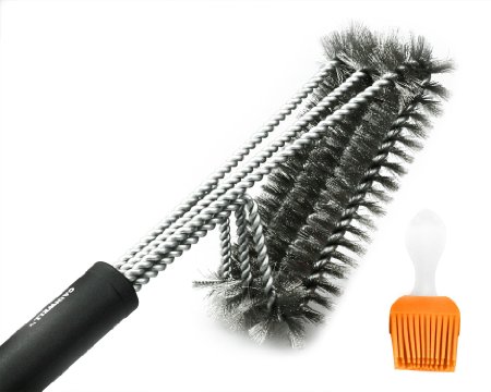 GAINWELL BBQ GRILL BRUSH - Best 3 in 1 Heavy Duty Barbeque Grill Brush - Stainless Steel Bristles Effectively Clean all Types of BBQ - 3 Brushes to Clean Maximum Area FAST! - Lifetime Guarantee!