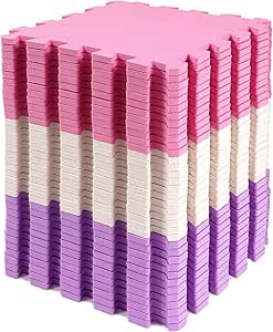 BalanceFrom 36 Piece Kids Puzzle Play Mat, Foam Floor Tiles, Pink/Purple/Beige