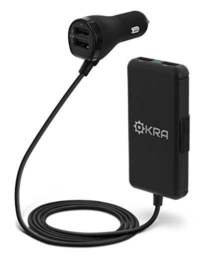 Okra Car Charger [7.2A Total] with 4 USB Ports for Front and Backseat Charging, 2x Front Seat USB Ports with Shared 2.4 Amp   Backseat 2x USB Port Hub with 2.4 Amp per Port