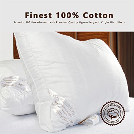 Queen Two Pack: Luxury Down Alternative White Microfiber Firm Pillow, Hypo-Allergenic, 100% Cotton with Elegant Design. Premium Hotel Quality by DUCK & GOOSE CO