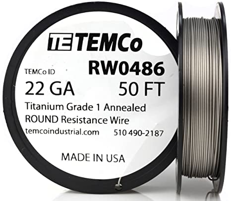 TEMCo Titanium Wire 22 Gauge 50 FT Surgical Grade 1 Resistance AWG ga