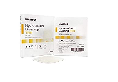 McKesson 1883 Hydrocolloid Dressing, Thin, Sterile, 4" Width, 4" Length (Pack of 10)