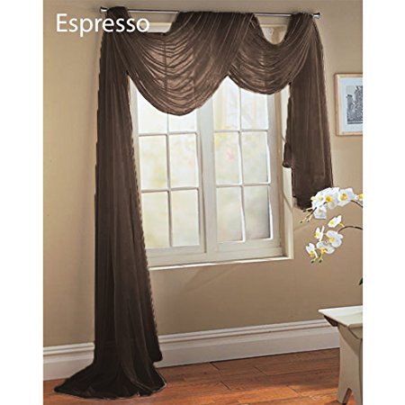 Solid Espresso Coffee Sheer Scarf 216" with Rod Pocket Window Treatment Scarves