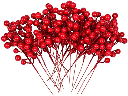 Artiflr 30 Pcs Christmas Red Berries Stems, 8Inch Artificial Christmas Picks for Christmas Tree Ornaments, DIY Xmas Wreath, Crafts, Holiday and Home Decor