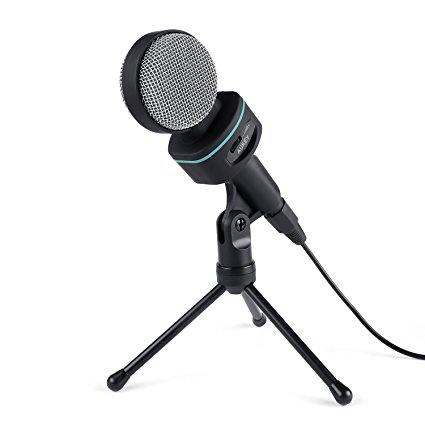 AUKEY Condenser Microphone with Tripod Microphone Stand and Volume Control, Broadcasting Recording Studio Mic for Laptops, Desktop Computers and Cell Phone