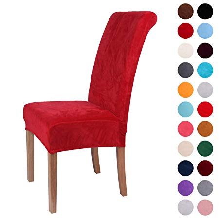 Colorxy Velvet Spandex Fabric Stretch Dining Room Chair Slipcovers Home Decor Set of 4, Red