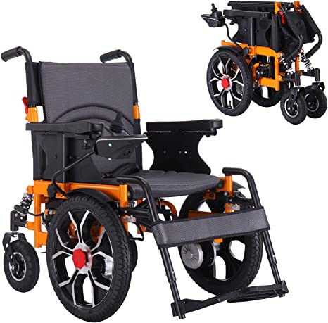 WISGING Foldable Electric Wheelchair Anti-Tipper 360°Joystick Motorized Wheelchair Portable Folding Carry Wheelchair, All Terrain Fold Up Power Wheel Chair for Seniors