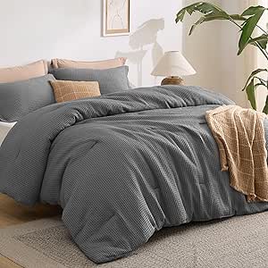 Bedsure Waffle Comforter Set Queen, Soft and Breathable Dark Grey Bedding Comforter Set, 3 Pieces, 1 Waffle Weave Comforter (90"x90") and 2 Pillow Shams (20"x26" 2")