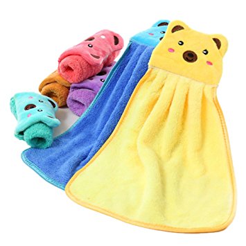 RMay Store Hanging Towel Washcloth Cartoon Cute Animal Kids Microfiber Hanging Hand Towels Absorbent Towel For Kitchen Bathroom Color Random 2pcs