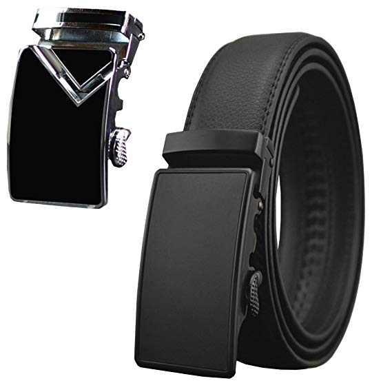 Men Leather Ratchet Automatic Buckle Dress Belt with Standby Buckle-Trim to Fit (Waist size 42-48''/length 130cm, Style A)