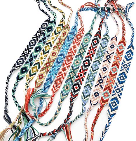 RIMOBUL Nepal Style Woven Friendship Bracelets - 12 Pack - Earth
