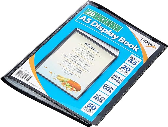Tiger 300930 20 A5 Pocket Presentation Display Book - Black,Medium