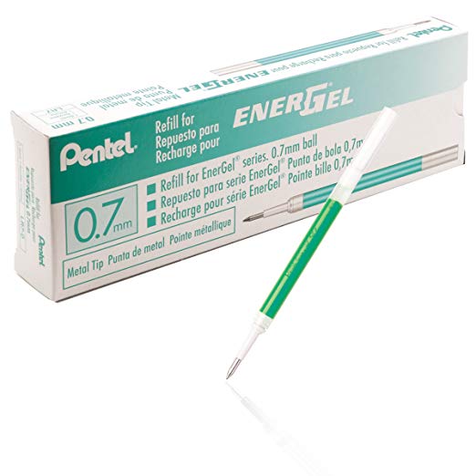 Pentel Refill Ink for BL57/BL77 EnerGel Liquid Gel Pen, 0.7mm, Metal Tip, Green Ink, Box of 12 (LR7-D-12)