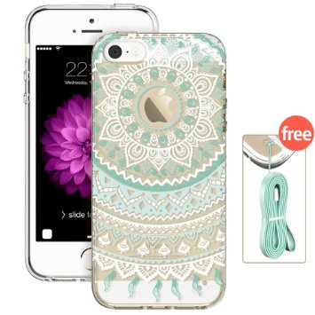 iPhone 5  5S Case  with Free Lanyard ESR PC Hard Back Cover Case with Printed Pattern  Soft TPU Bumper for iPhone 5  5S Mint Mandala