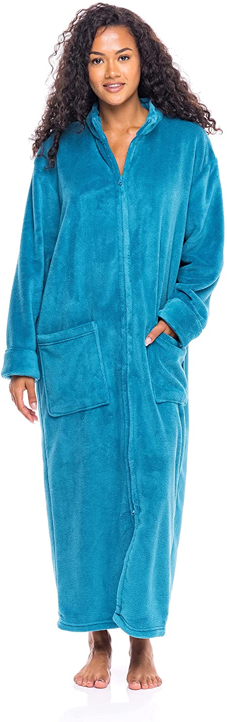 Alexander Del Rossa Women's Zip Up Fleece Robe, Warm Loose Sherpa Bathrobe