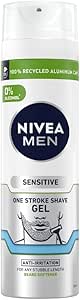 NIVEA MEN Sensitive One Stroke Shave Gel (200ml), Shaving Gel for Men with Chamomile Extract   Vitamin E, Shaving Gel and Beard Softener, Shaving Gel Men Sensitive