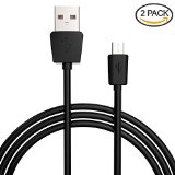 Long Micro USB Cable 6ft 2Pack - PowerJive PREMIUM - High Speed - Thin Connector - Extra Thick Cable for Android Samsung HTC Nokia Motorola and more Black