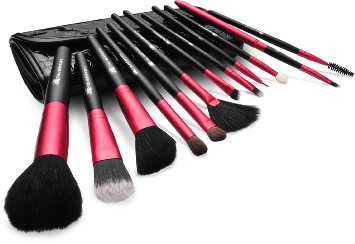 Professional 12 Set Makeup Brush Kit Comes With Travel Pouch - High Quality Durable Cosmetic Brushes for Everything Including Face, Eyes, Lips, and Eyebrow Application - Perfect Choice for Studio Pro Make Up Artists - FREE e-Book Guide Included