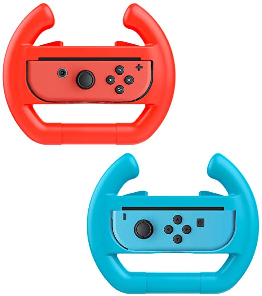 MoKo Steering Wheel for Nintendo Switch, [2 Pack] Switch Steering Wheel Controller Handle for Switch Joy-con Mario Kart Game (Blue & Red)