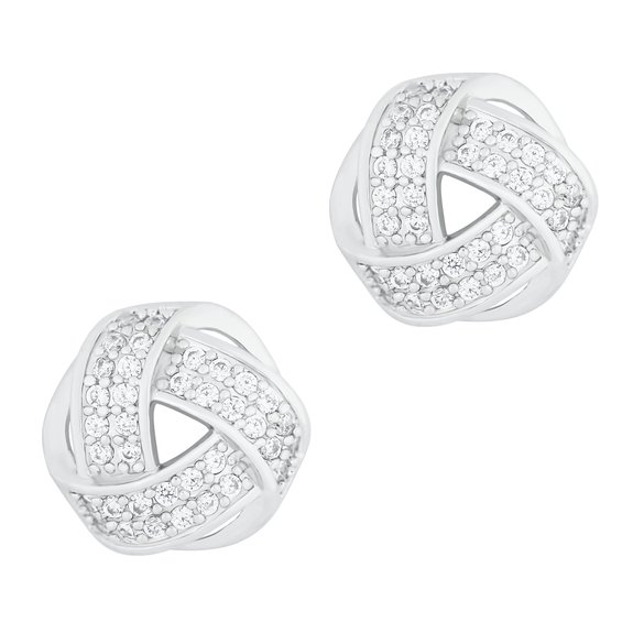 18k Gold Plated Cubic Zirconia Twisted Love Knot Stud Earrings