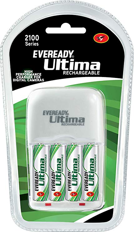 Eveready BP4C AA 2100 NIMH Charger and 4 Rechargeable Battery (White)