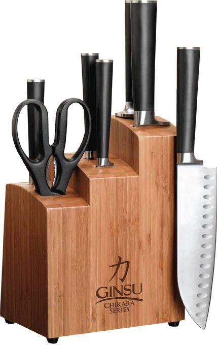 Ginsu 7108 Chikara 8-Piece Stainless Steel Knife Set with Bamboo Block