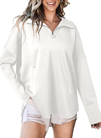 EVALESS Women's Oversized Hoodies Casual Long Sleeve Half Zipper Pocket Sweatshirt Pullover Tops