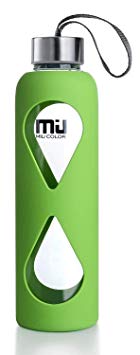 MIU COLOR Glass Water Bottle 550ml with Anti-slip Silicone Sleeve, Leak Proof Borosilicate BPA-Free Eco-Friendly Hot Cold Drink Flask, Ideal for School Home Office Travel Sports Yoga Gym