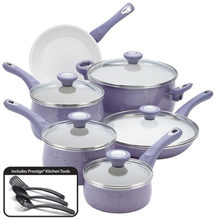 Farberware New Traditions Speckled Aluminum Nonstick 14-Piece Cookware Set, Lavender