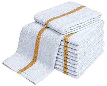 SARA GLOVE 28oz Bar Mop Towels 16x19, 100% Cotton, Commercial Grade Professional Kitchen/Restaurant BarMop Towels (Gold Stripe-24 Pack)