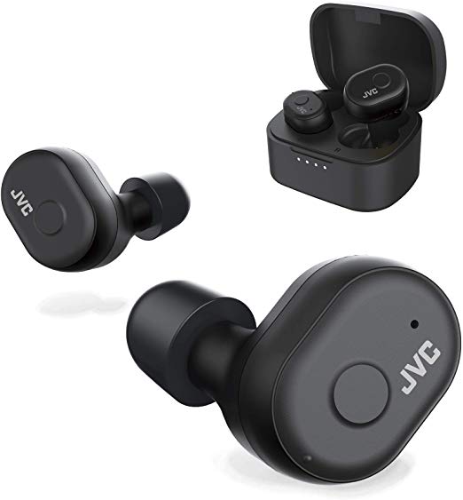 JVC Truly Wireless Earbuds Headphones, Bluetooth 5.0, Water Resistance(Ipx5), Long Battery Life (4 10 Hours), Secure and Comfort Fit with Memory Foam Earpieces - HAA10TB (Black)