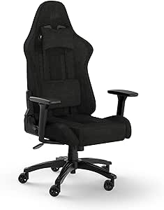 Corsair TC100 Relaxed Gaming Chair - Fabric - Racing-Inspired Design - Lumbar Pillow - Detachable Memory Foam Neck Pillow - Adjustable Seat Height - Adjustable Armrests - Black