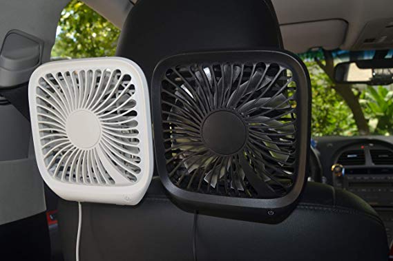 Tougou Electric Backseat Car Fan for Van, Portable Fans USB for Car, 12v Cooling Fan Mini Desk Fan for Kid/Dog/Rear Seat Passenger, Black,Small Personal Fan for Car (Black) (White)