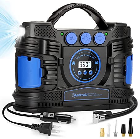 AstroAI Air Compressor Tire Inflator, Portable DC/AC Air Pump for Car Tires, Dual Motor Air Compressor Tire Pump 120PSI with LED Light for Cars, Balls, Motorcycles, and Other Inflatables(Blue)