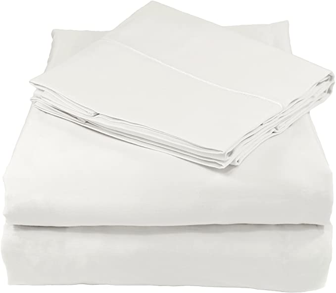 Whisper Organics Bed Sheets, Organic 100% Cotton Sheet Set, 500 Thread Count, 4 Piece: Fitted Sheet, Flat Sheet + 2 Pillowcases (King, White)