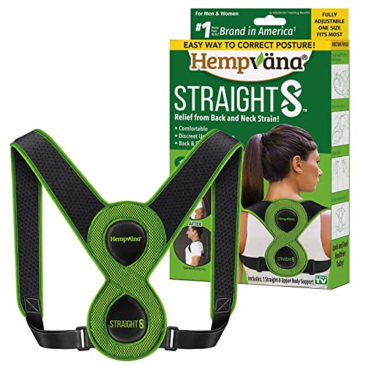 Hempvana Straight 8 Fully Adjustable Lightweight Posture Corrector, As Seen On TV, Helps Relieve Back Strain, Slouching & Text Neck, Moisture-Wicking Hemp Fibers, Eight Points of Support, One Size