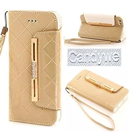 For iPhone 6 Plus,iPhone 6 Plus Case,Candywe Case for iPhone 6 Plus (5.5),iPhone 6 Plus leather,iPhone 6 Plus leather case,Elegant Design Wallet leather case cover for iPhone 6 Plus With strap Gold