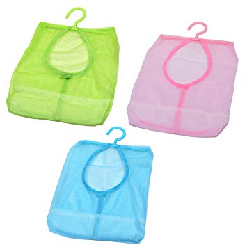COSMOS Pack of 3 Assorted Colors Clothespin Bag with Hanger Multi-purpose Mesh Organizer Bag