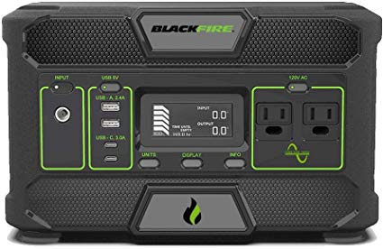 Blackfire Portable Power Station PAC500, 546Wh Lithium Battery Pack, X2 120V/300W Pure Sine Wave AC Outlet, Solar Capable Battery for Camping, Tailgating, Emergency, and Cpap Backup