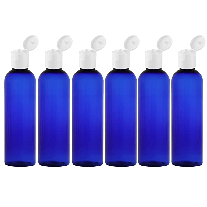 MoYo Natural Labs 4 oz Travel Bottles, Empty Travel Containers with Flip Caps, BPA Free PET Plastic Squeezable Toiletry/Cosmetic Bottles (Neck 20-410) (Pack of 6, Blue)