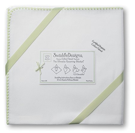 SwaddleDesigns Organic Ultimate Receiving Blanket, Ivory with Color Trim, Kiwi