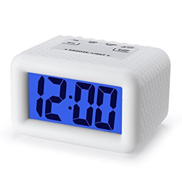 Easy Setting, Plumeet Digital Alarm Clock with Snooze and Nightlight, Large LCD Display Travel Alarm Clock , Ascending Sound Alarm & Handheld Sized, Good for Kids (White)