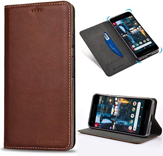 KEZiHOME Pixel 2 Case Wallet,Google Pixel 2 Wallet Case, Genuine Leather Premium Google Pixel 2 Case with Stand Feature and Credit Card Slot Full Protection Case for Google Pixel 2 5.0" (Brown)