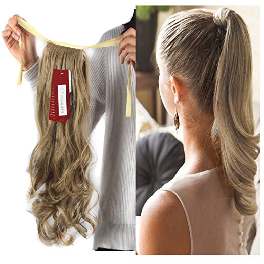 Haironline One Piece Tie Up Ponytail Clip in Hair Extensions Hairpiece Binding Pony Tail Extension for Girl Lady Woman