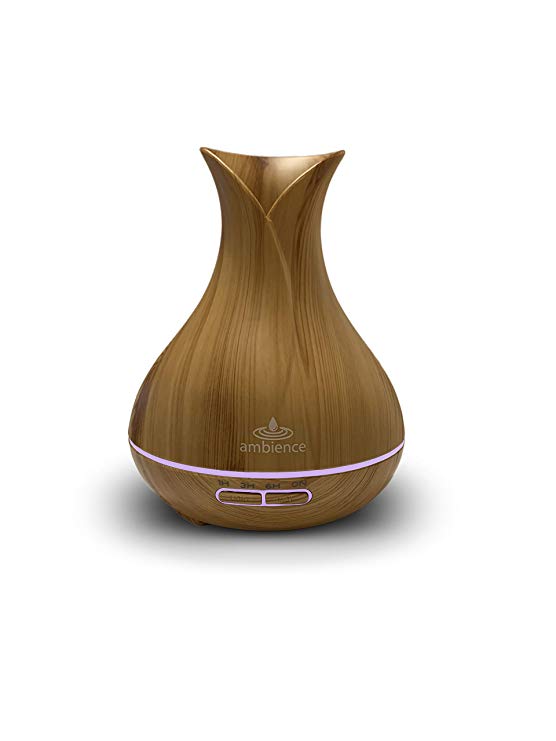 Ambience 400ml Aromatherapy ultrasonic Oil Diffuser and Electric humidifier for Essential Oils Fragrance and Aroma - air and Room Purifier 7 led Light (Oak Wood)